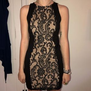 F21 Black and nude lace body con semi formal dress